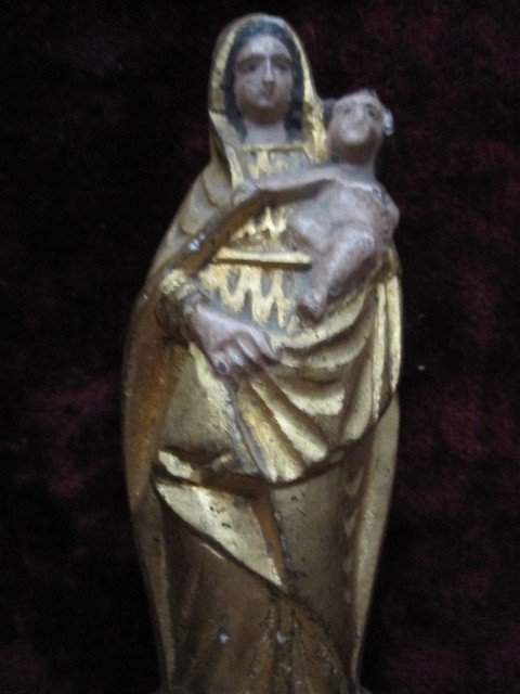 Small Virgin And Child In Polychrome Marble Or Alabaster. Century XVIII-photo-2