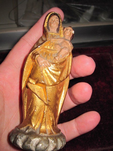 Small Virgin And Child In Polychrome Marble Or Alabaster. Century XVIII-photo-4