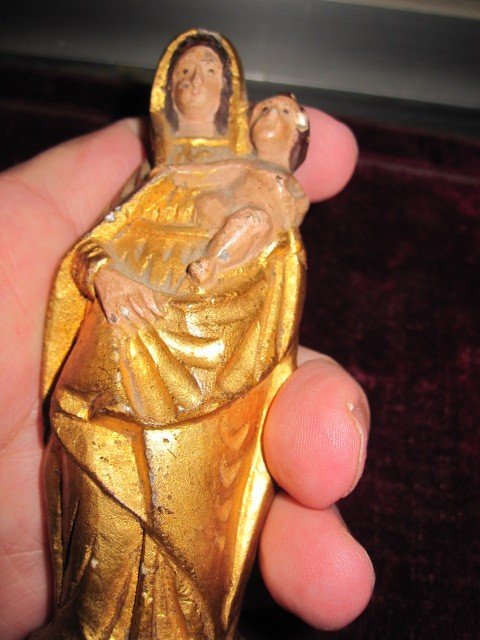 Small Virgin And Child In Polychrome Marble Or Alabaster. Century XVIII-photo-2