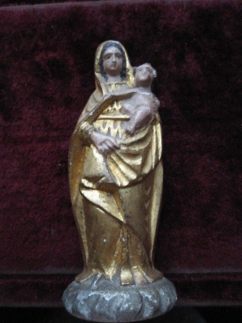 Small Virgin And Child In Polychrome Marble Or Alabaster. Century XVIII-photo-3