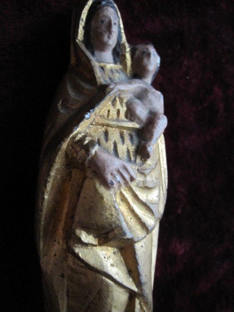 Small Virgin And Child In Polychrome Marble Or Alabaster. Century XVIII-photo-4