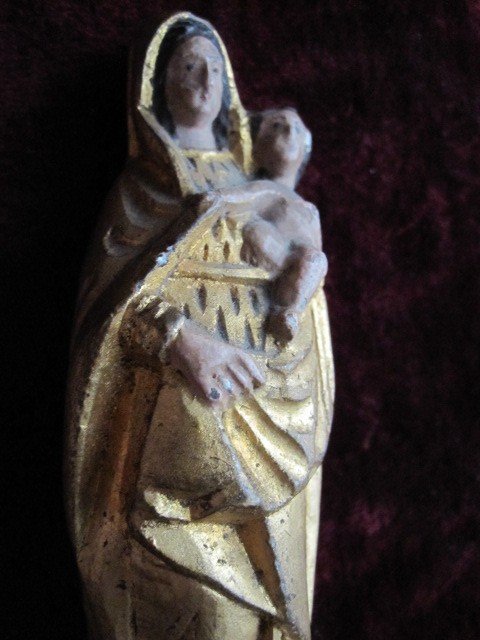 Small Virgin And Child In Polychrome Marble Or Alabaster. Century XVIII-photo-5