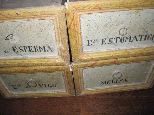 Four Medicine Boxes From The 18th Century In Polychrome Wood-photo-3