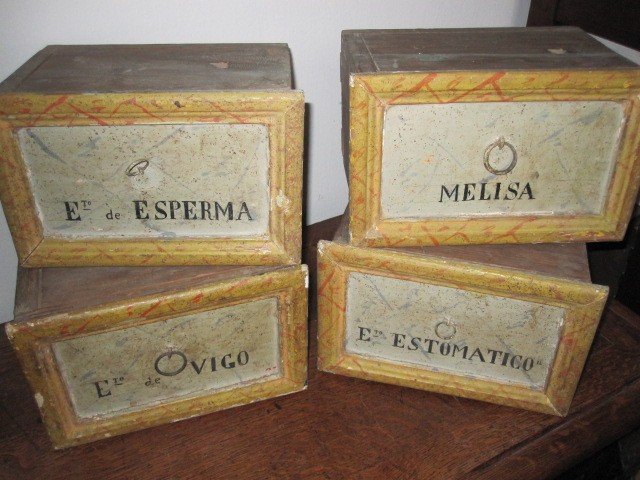 Four Medicine Boxes From The 18th Century In Polychrome Wood-photo-7