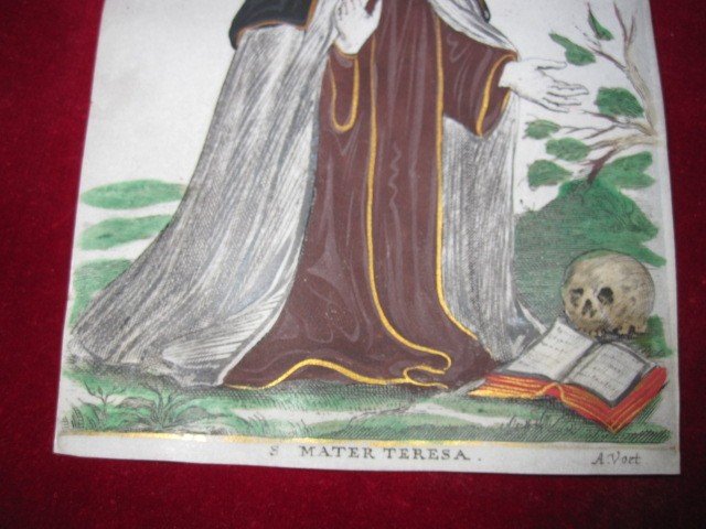 Saint Teresa Of Avila And Saint Catherine Of Siena. Pair Of Prints Engraved On Parchment.-photo-3