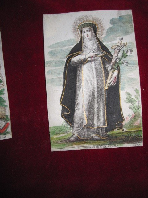 Saint Teresa Of Avila And Saint Catherine Of Siena. Pair Of Prints Engraved On Parchment.-photo-7