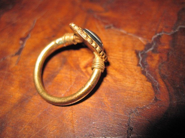 Roman Or Byzantine Ring With "cat's Eye" Agate, Original Setting In Gold Or Electrum-photo-2