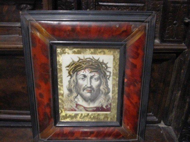 Holy Face Flemish Engraving On Parchment From The First Third Of The 17th Century. Carey Frame-photo-7