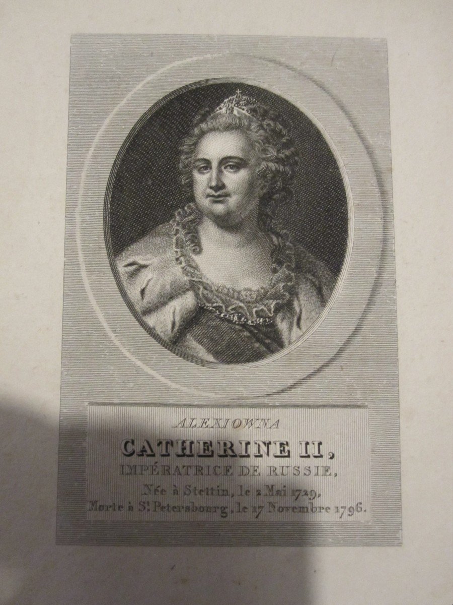 7 Engravings From The 18th And 19th Century. Portraits Of Catherine The Great Of Russia And Maria Teresa -photo-2