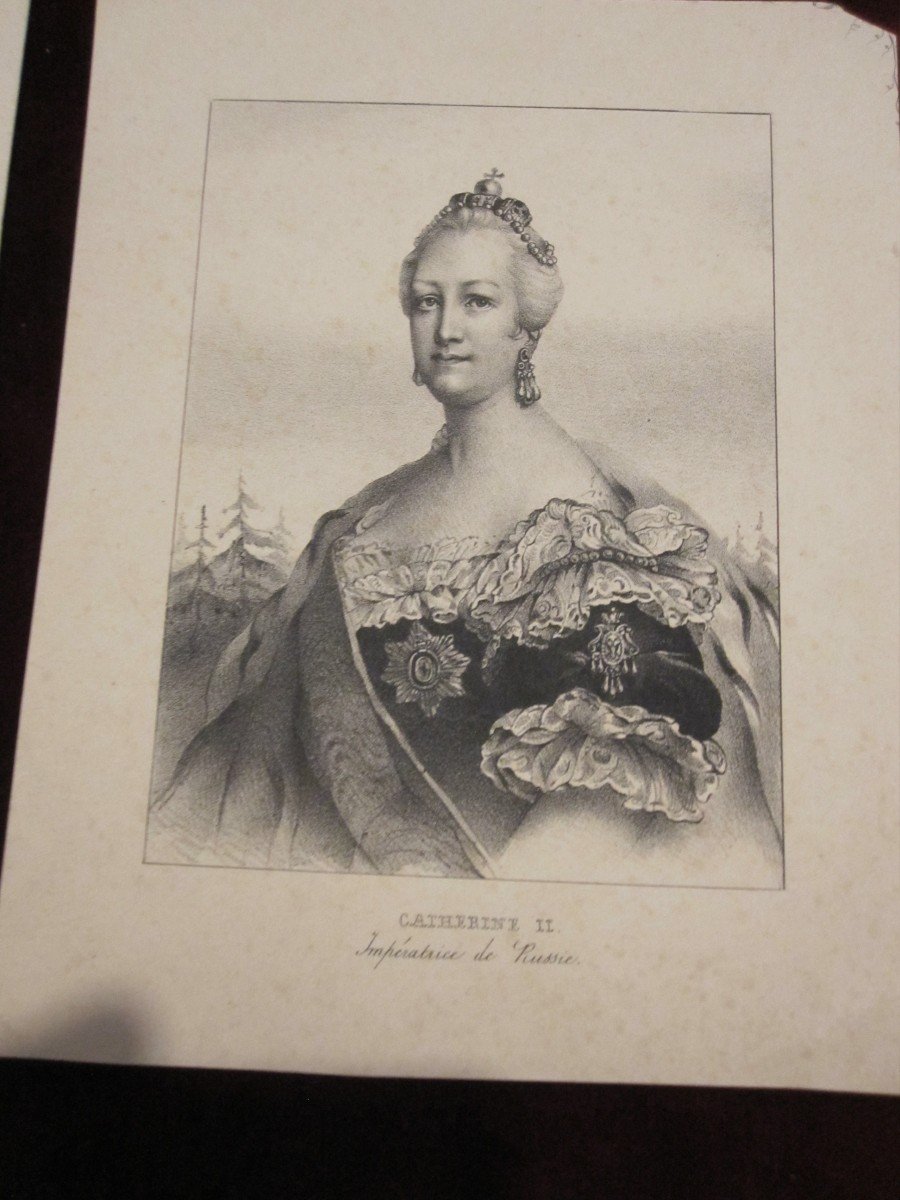 7 Engravings From The 18th And 19th Century. Portraits Of Catherine The Great Of Russia And Maria Teresa -photo-4