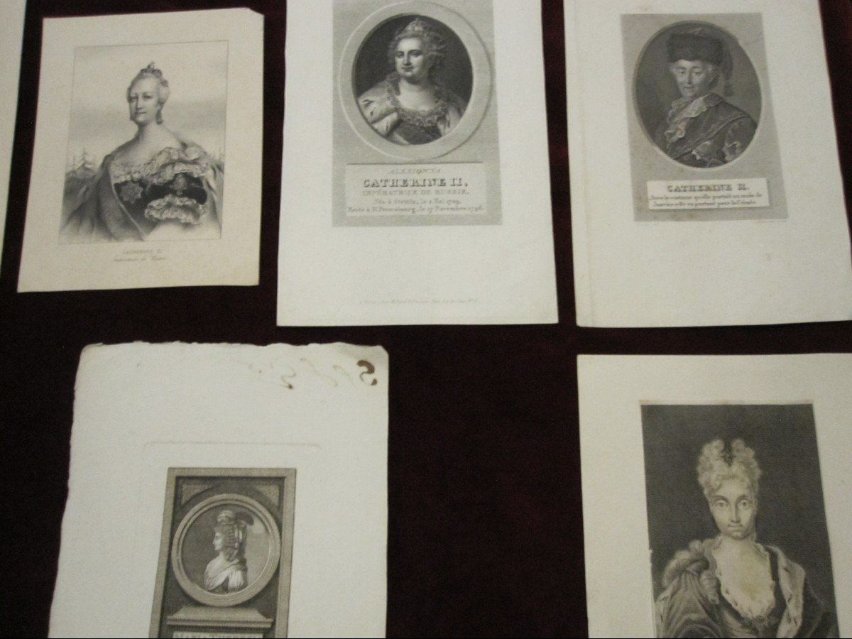 7 Engravings From The 18th And 19th Century. Portraits Of Catherine The Great Of Russia And Maria Teresa -photo-6