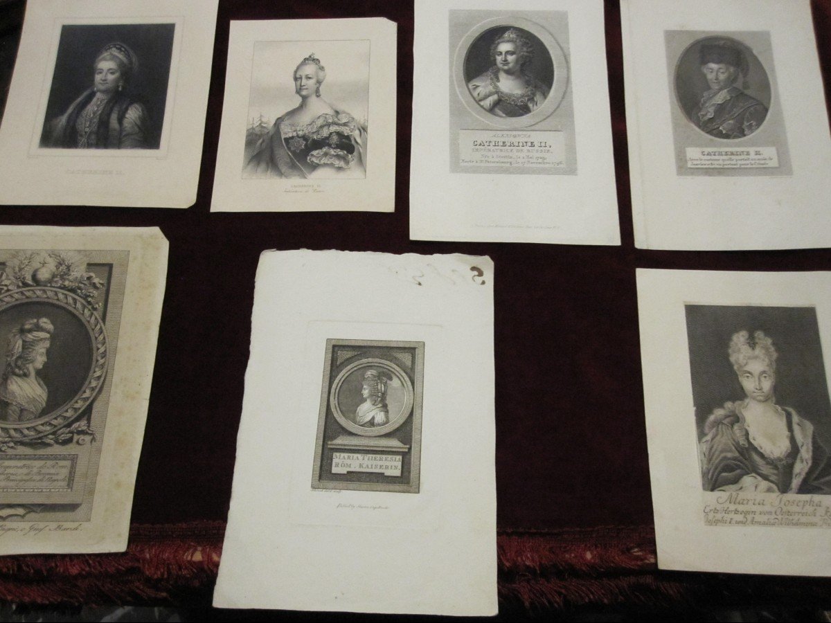 7 Engravings From The 18th And 19th Century. Portraits Of Catherine The Great Of Russia And Maria Teresa -photo-8