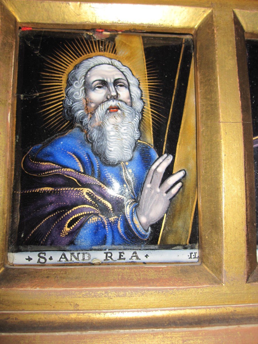 Jacques I Laudin: 3 Limoges Enamels: Saint Andrew, Saint Thaddeus And Saint Paul. 17th Century-photo-2