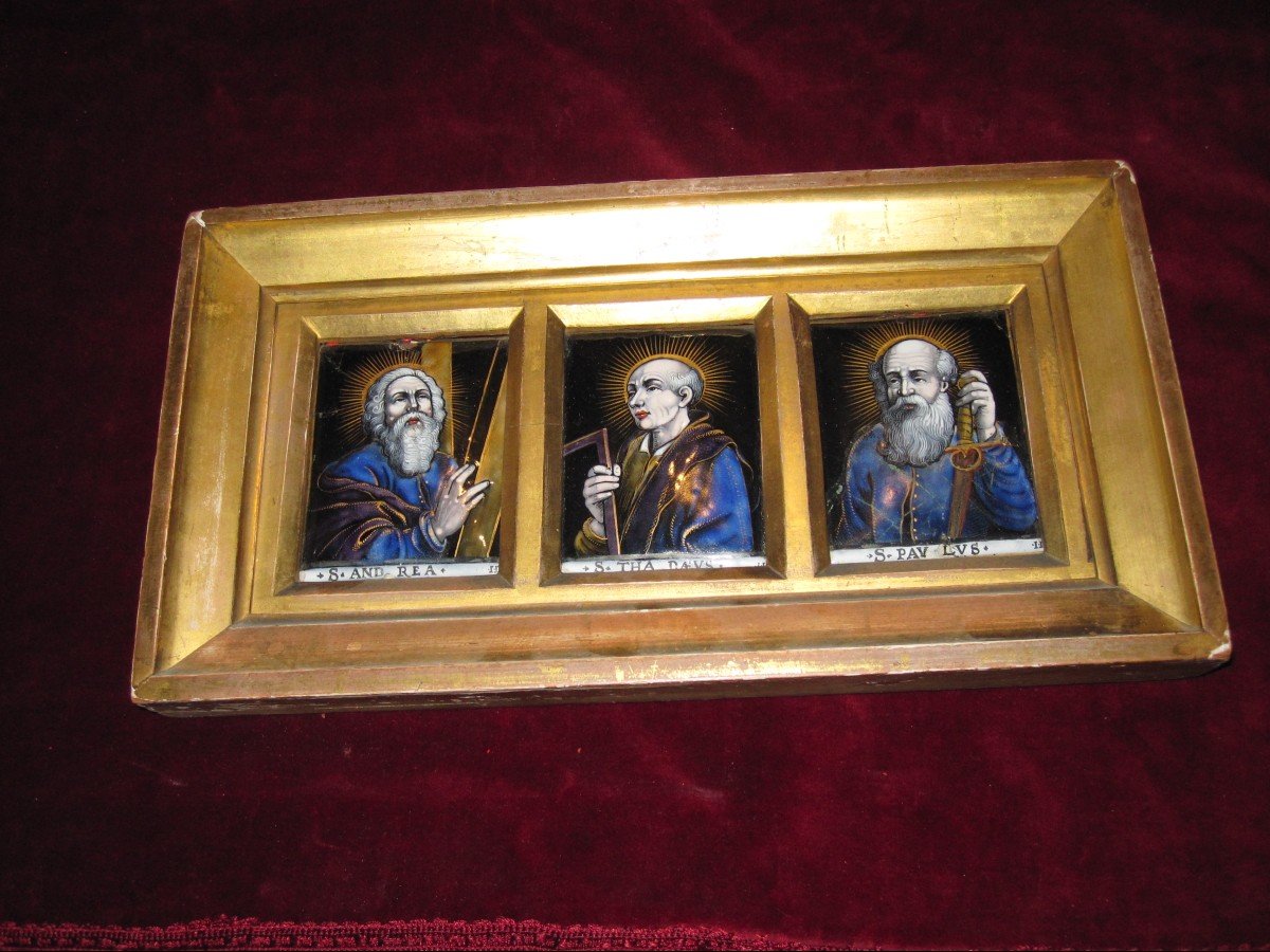 Jacques I Laudin: 3 Limoges Enamels: Saint Andrew, Saint Thaddeus And Saint Paul. 17th Century-photo-3