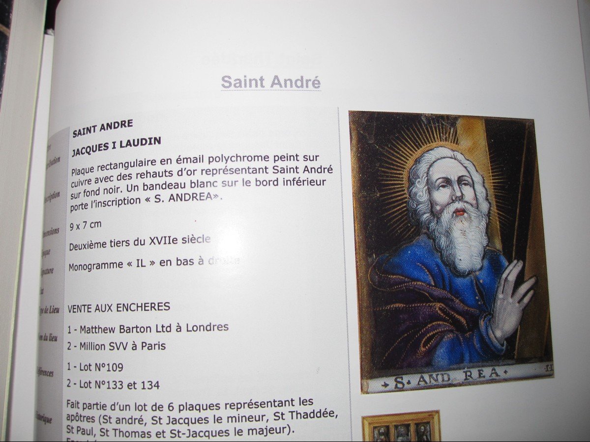 Jacques I Laudin: 3 Limoges Enamels: Saint Andrew, Saint Thaddeus And Saint Paul. 17th Century-photo-2