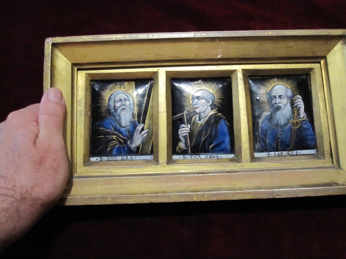 Jacques I Laudin: 3 Limoges Enamels: Saint Andrew, Saint Thaddeus And Saint Paul. 17th Century-photo-5