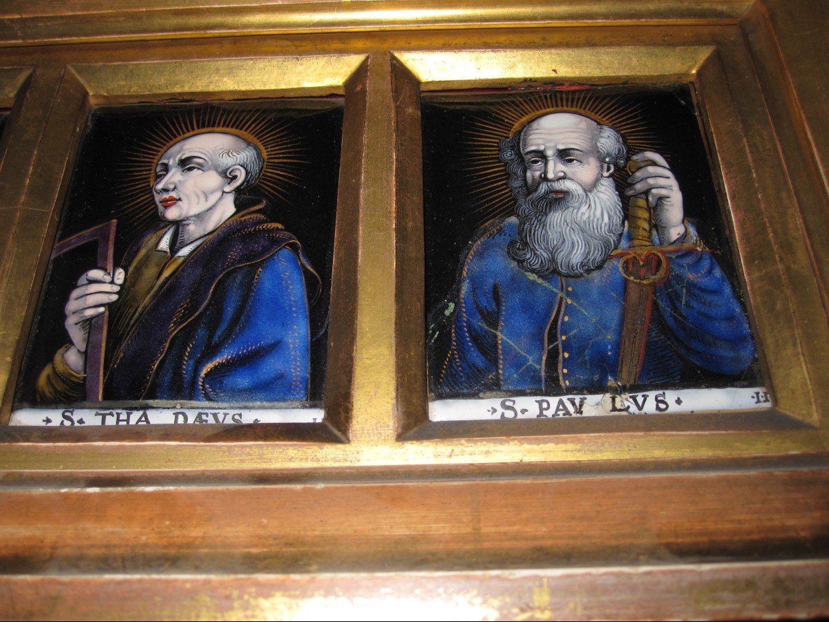 Jacques I Laudin: 3 Limoges Enamels: Saint Andrew, Saint Thaddeus And Saint Paul. 17th Century-photo-7