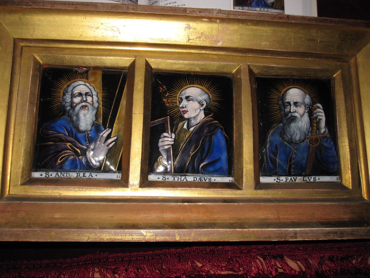 Jacques I Laudin: 3 Limoges Enamels: Saint Andrew, Saint Thaddeus And Saint Paul. 17th Century