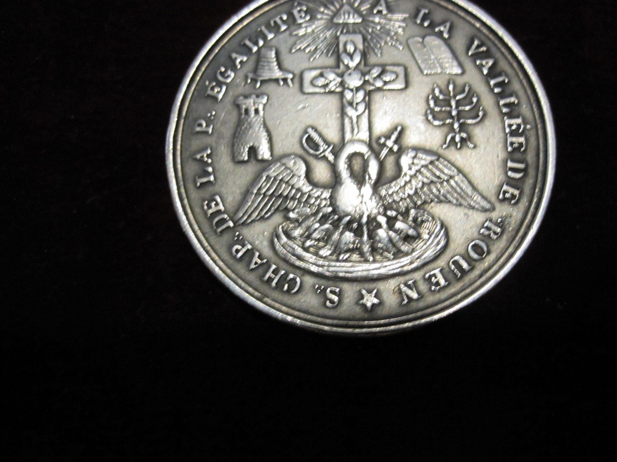 Rare Masonic Silver Medal. Memento Mori. Reverse With Pelican And Other Symbols-photo-1