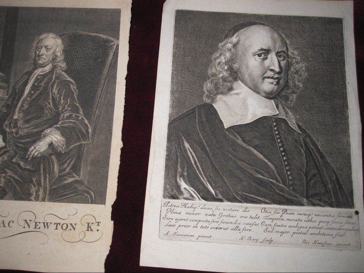 5 Engravings From The S. XVII And XVIII. Calvin, Newton And 3 Other Characters-photo-5