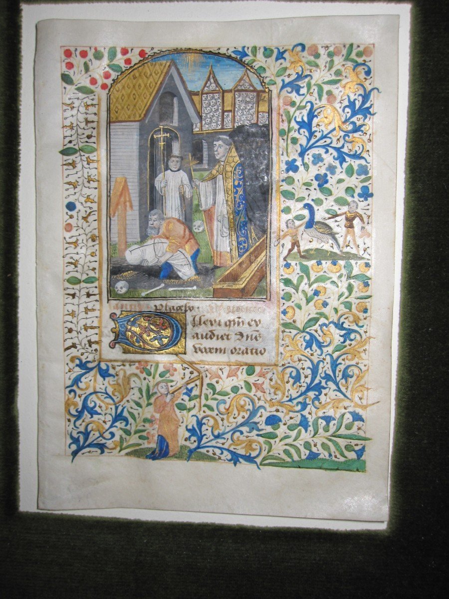 Feuille d'Un Livre d'Heures. Flandre Richement Décorée XVe Siècle (vers 1460)-photo-2