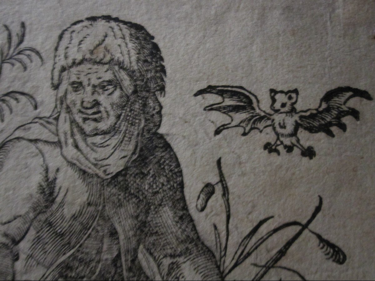 Rare Wood Engraving From The 16th Century: Witch. Engraved On Both Sides-photo-3