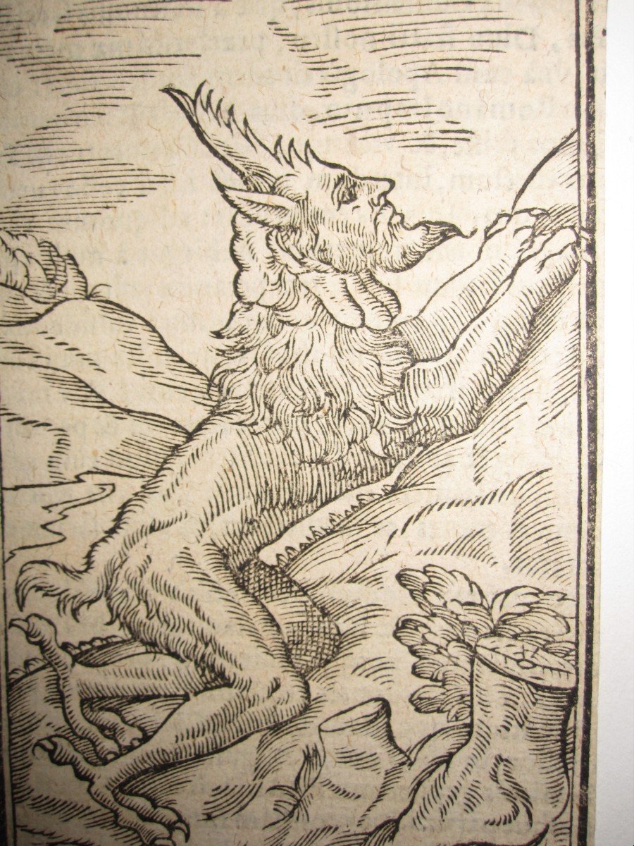 Two 16th Century Wood Engravings: Devil And Monstrous Creature-photo-4