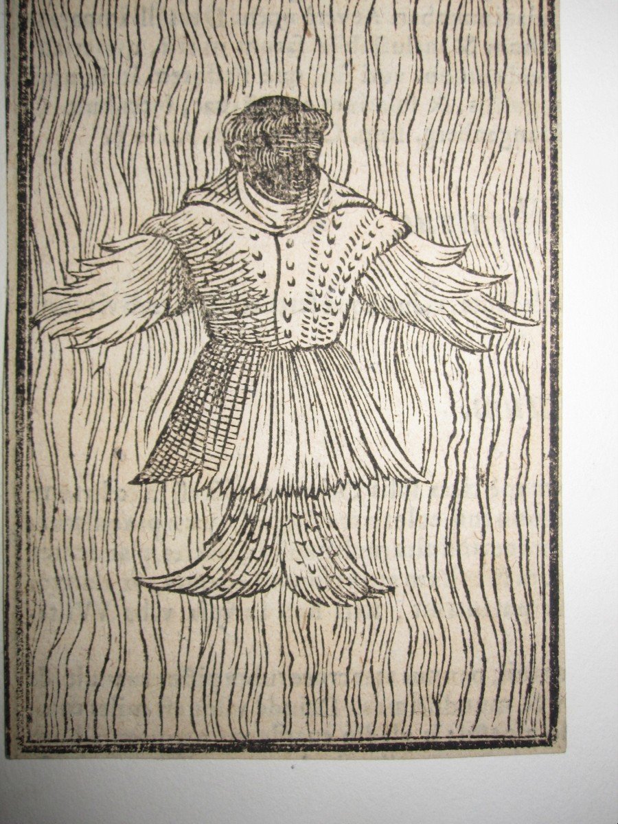 Two 16th Century Wood Engravings: Devil And Monstrous Creature-photo-3