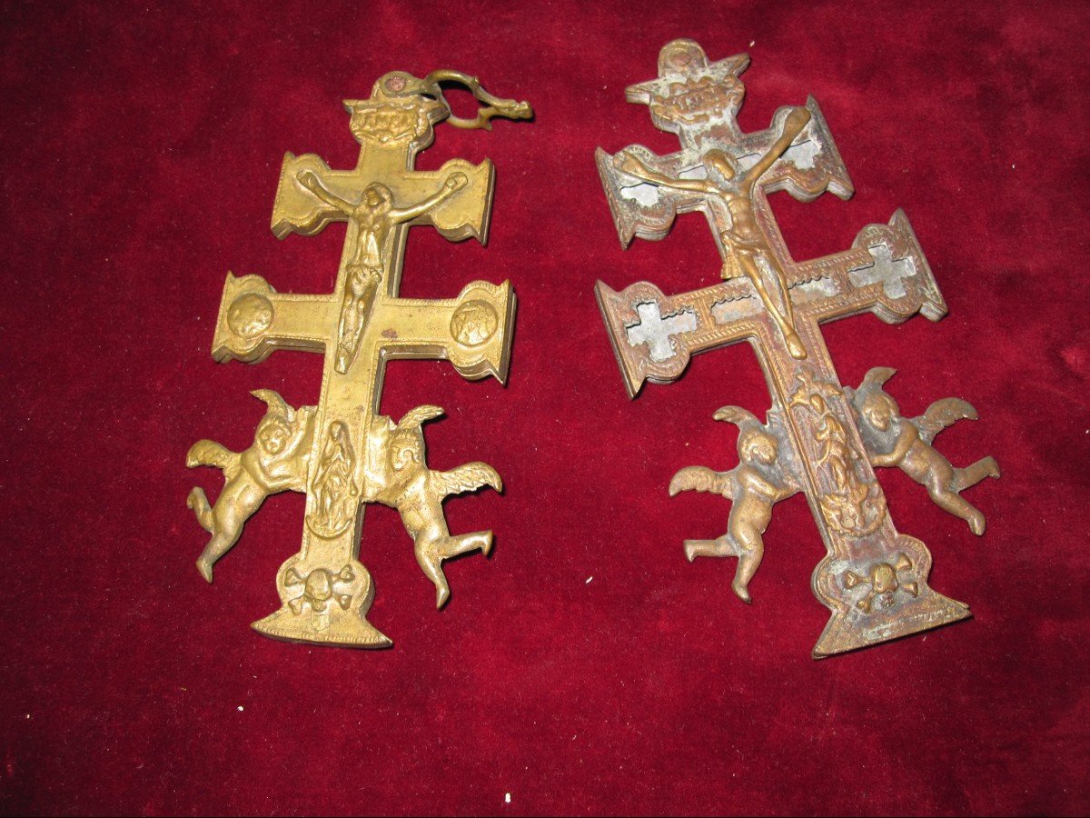 Two Caravaca Crosses In Bronze. Spain 18th Century-photo-1