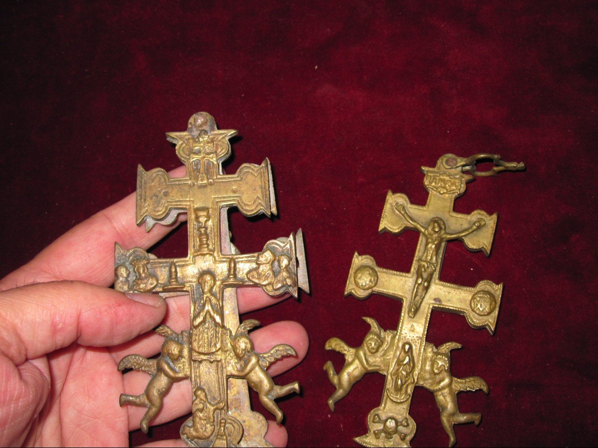 Deux Croix Caravaca En Bronze. Espagne XVIIIe Siècle-photo-2