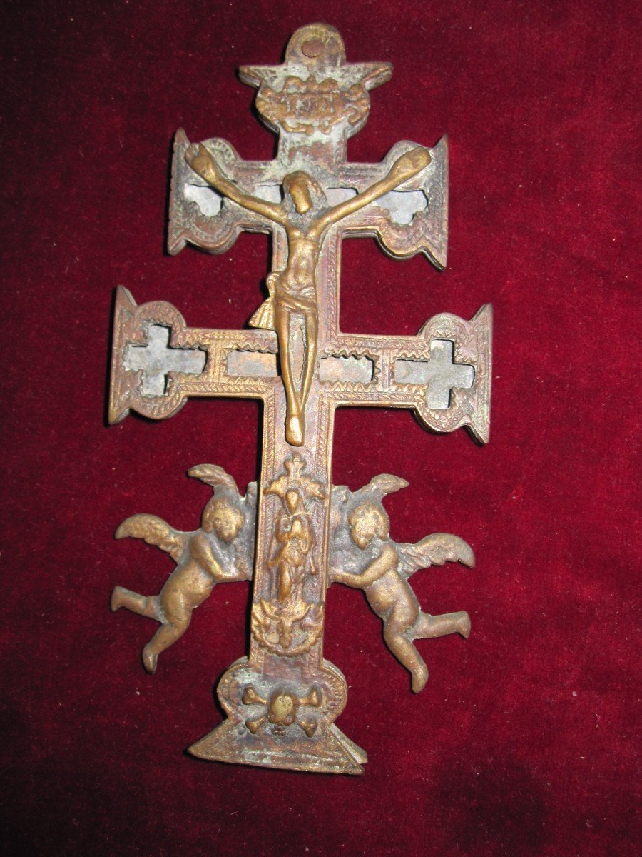 Deux Croix Caravaca En Bronze. Espagne XVIIIe Siècle-photo-3