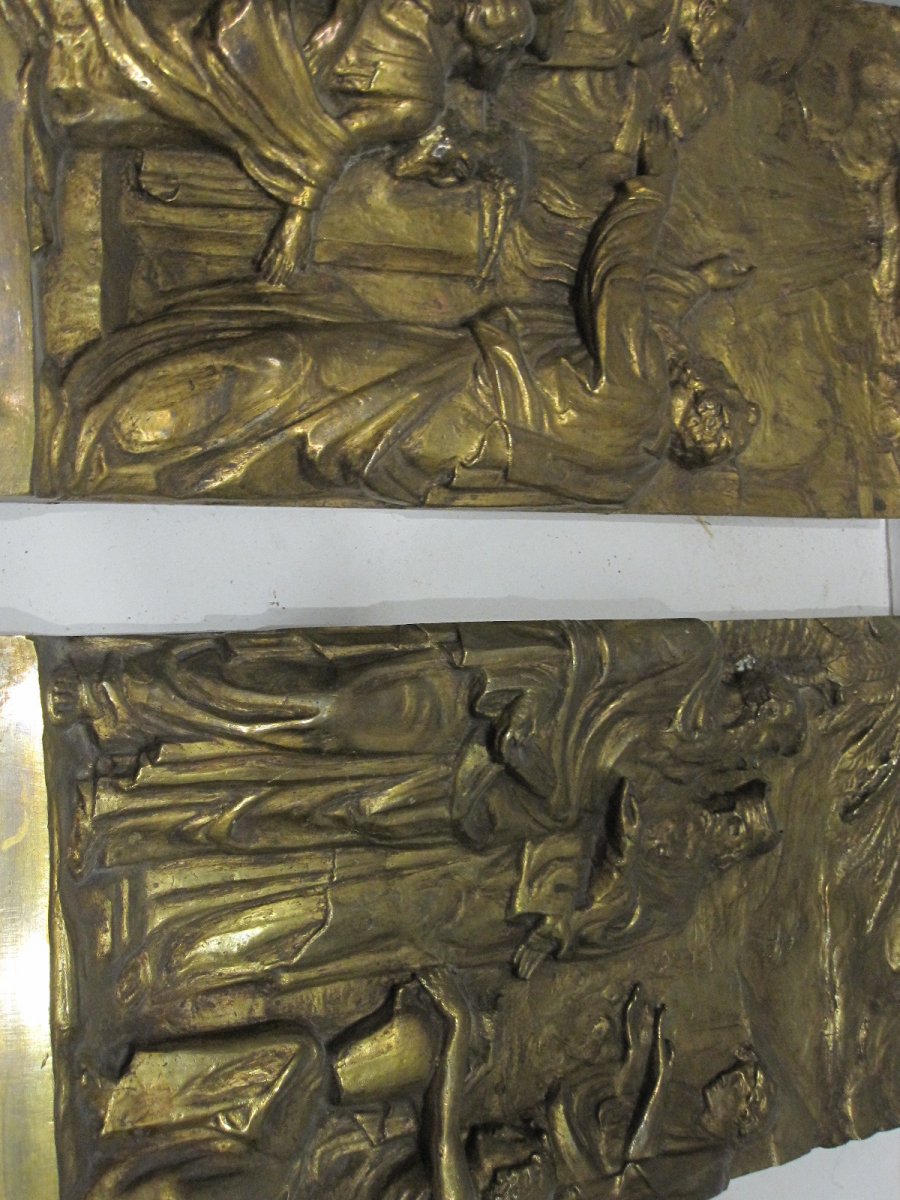 Quatre Reliefs En Bronze Avec Des Passages Du Livre De l'Exode. Italie S. XVII-photo-6