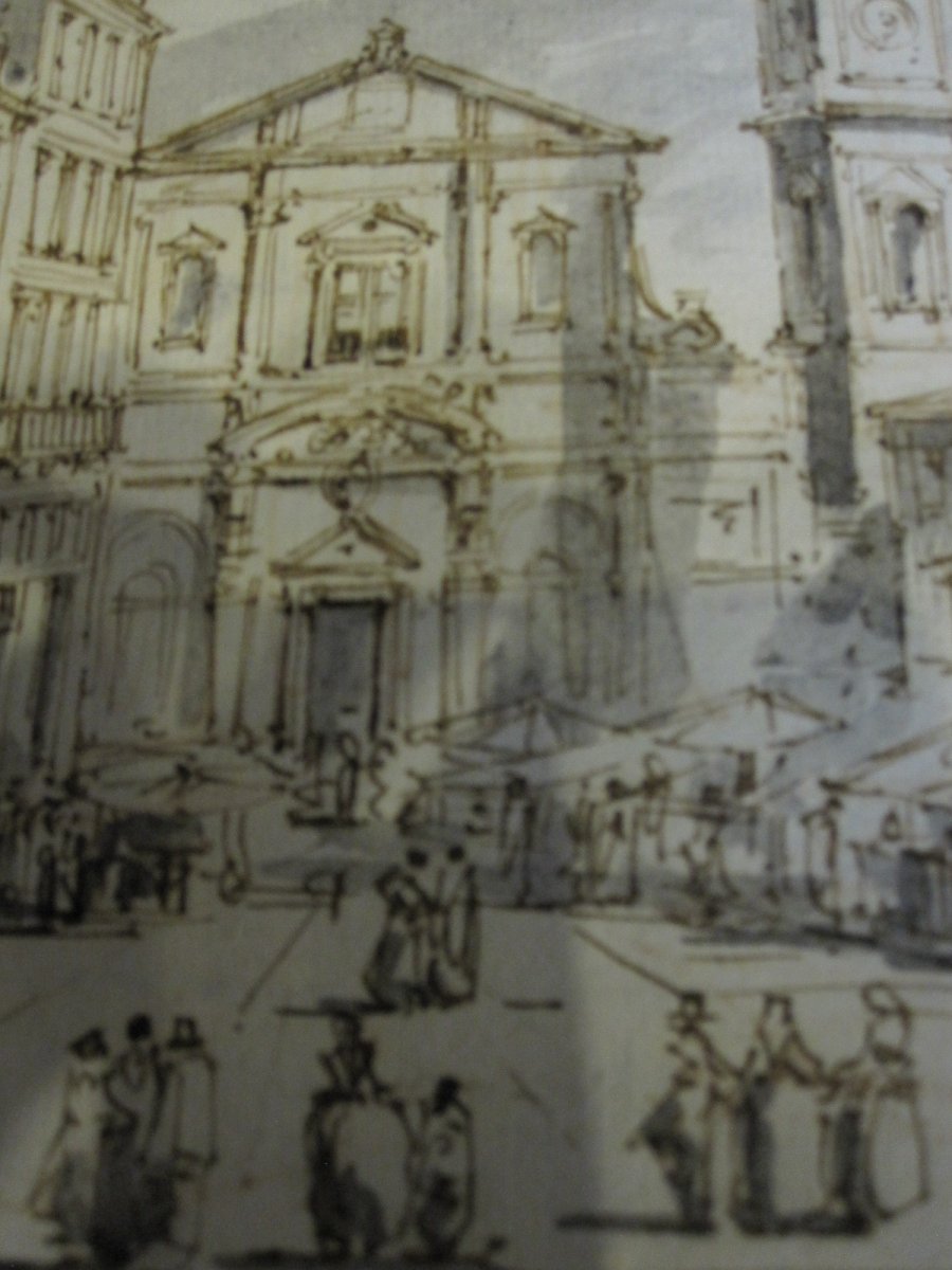 Architectural Landscape Of Italy, 18th Century Pen And Gouache Drawing-photo-3