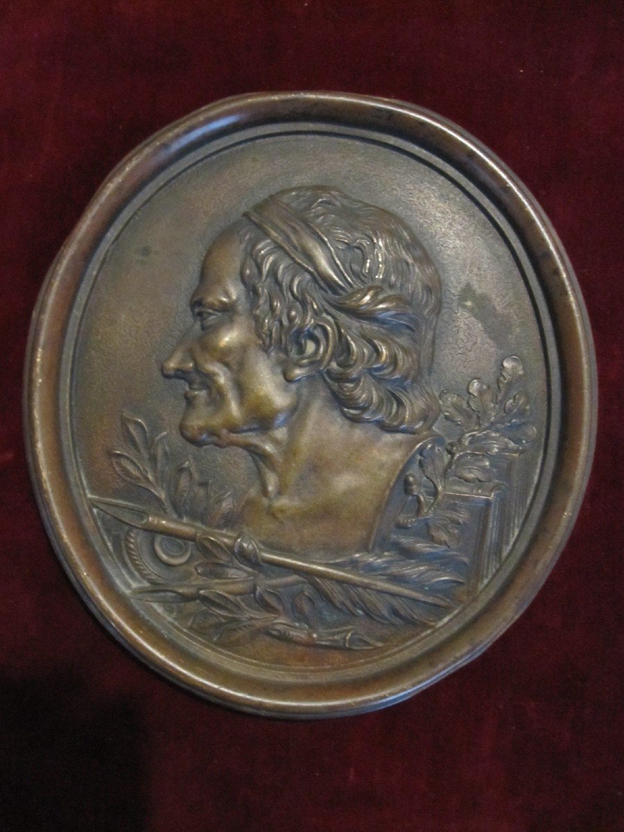 Voltaire. Grande Plaque En Bronze 18,5 X 17 Cm-photo-2