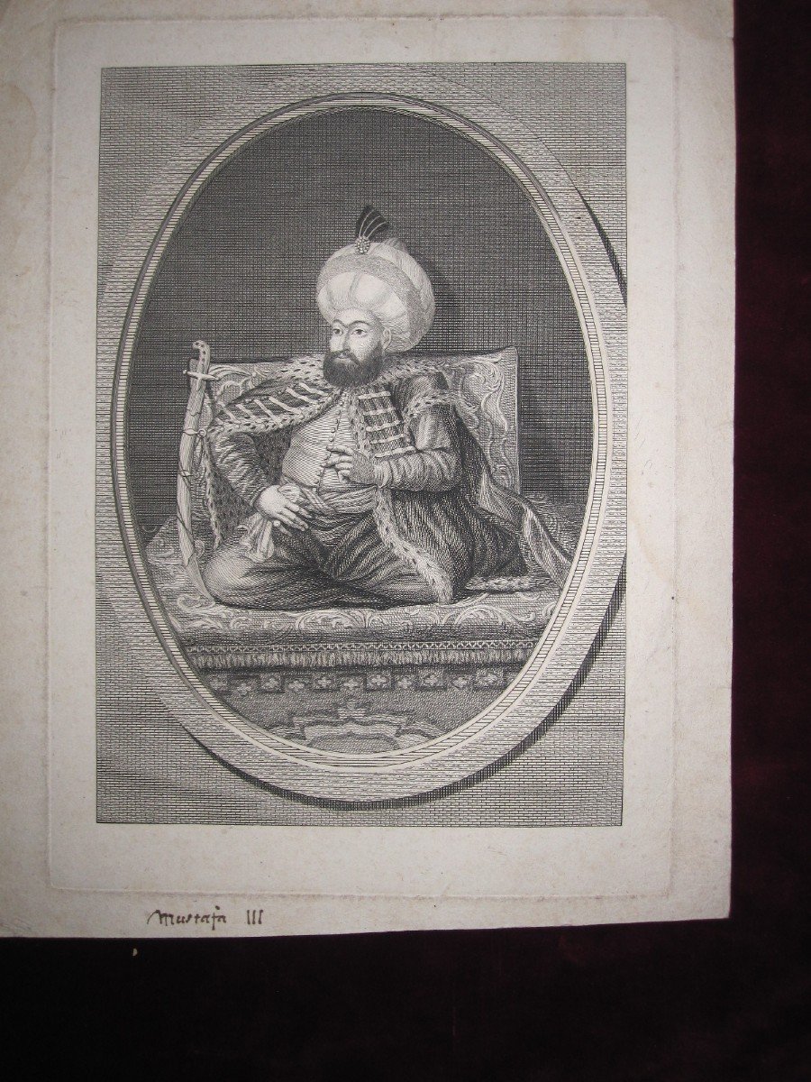 Mustafa III. Turkish Sultan From 1757 To 1774 18th Century Copper Engraving-photo-3
