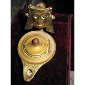Roman Style Bronze Lamp With A Theater Mask. Nineteenth Century