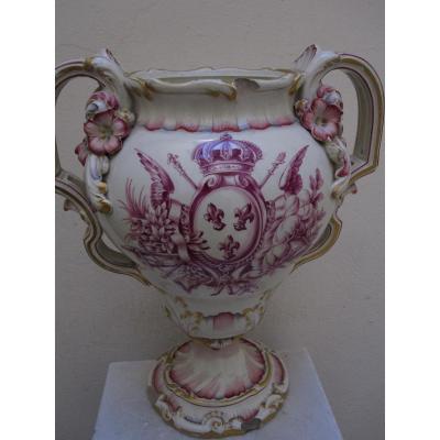 Large Vase Decorated With Royal Arms Of France And Trophies. 18th Or Early 19th Century