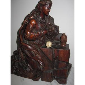 Marie-madeleine. Sculpture  En Bois. Flandre : Première Moitié Du XVIIe Siècle