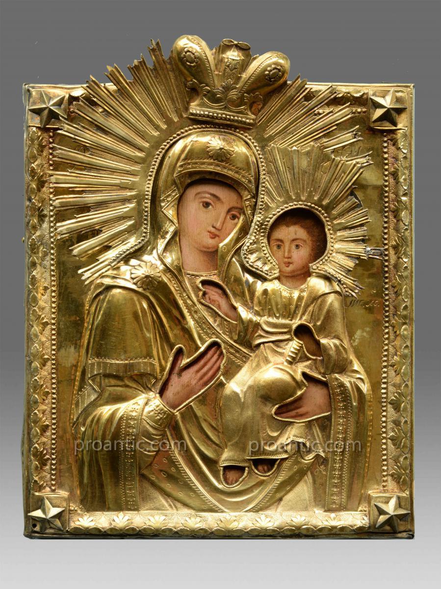 Icon Of The Virgin Smolenskaja With Riza In Silver