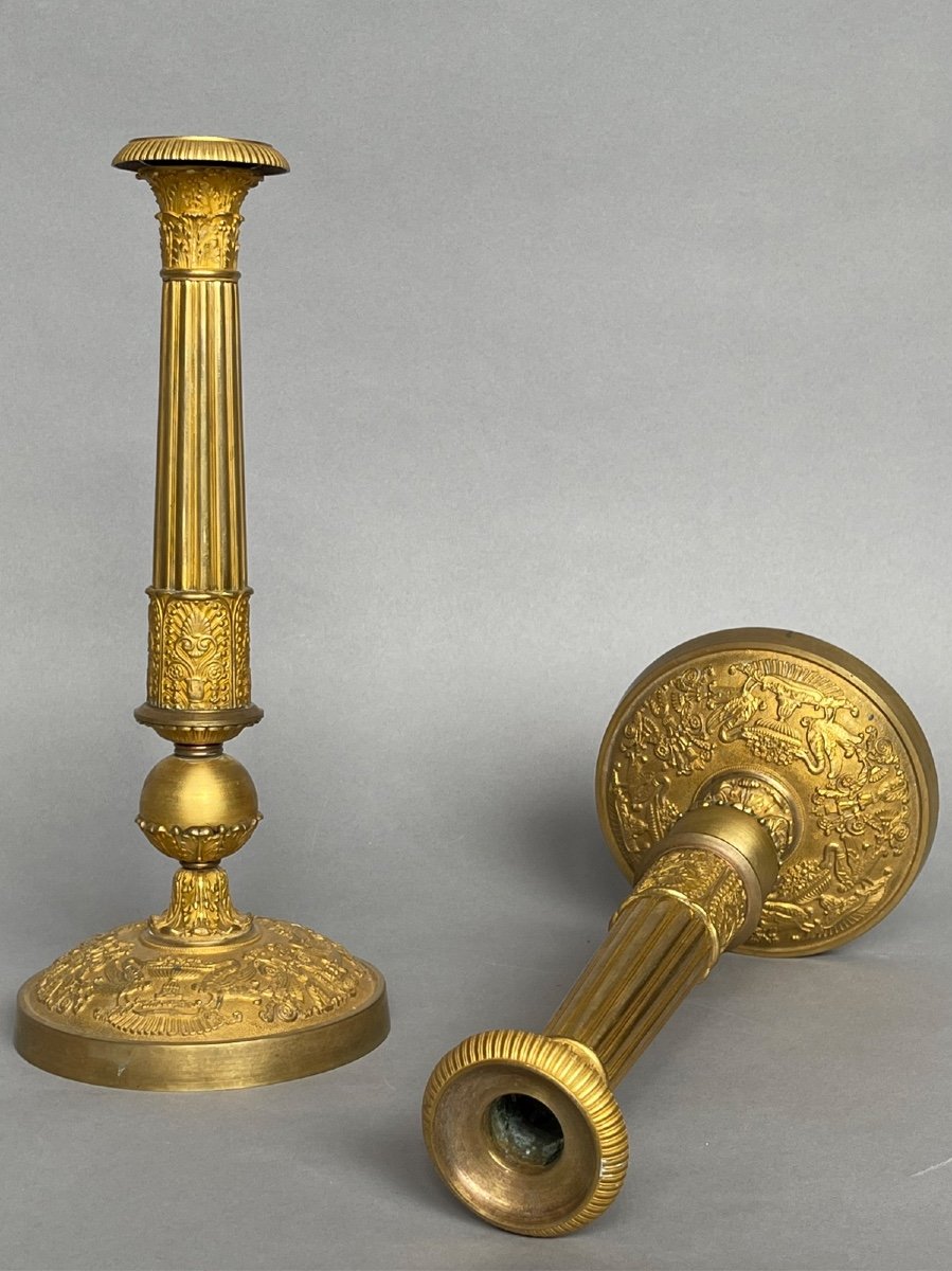 Pair Of Gilt Bronze Candlesticks Empire Period Circa 1800-1820-photo-2