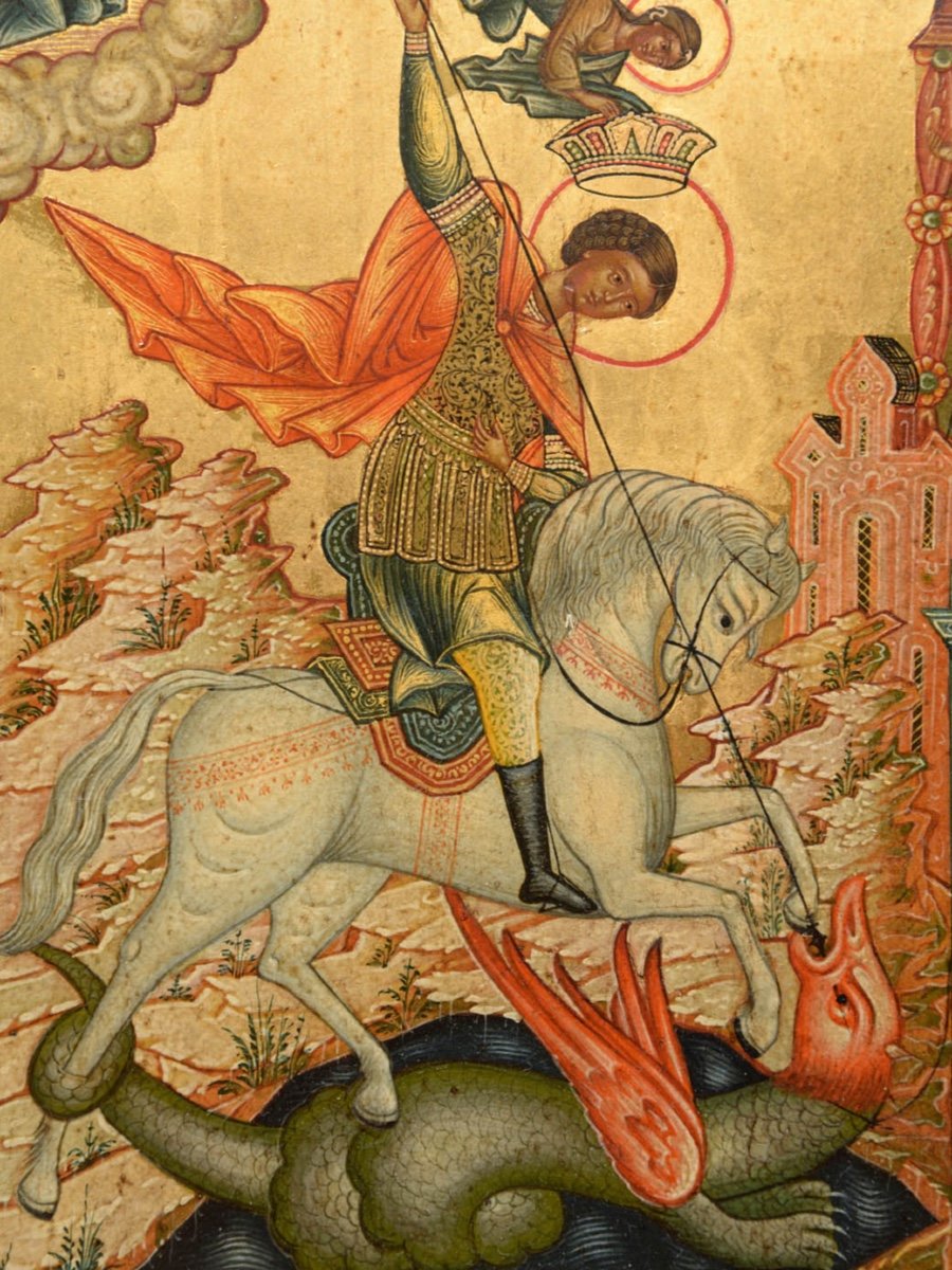 Icon Of Saint George Fighting The Dragon Circa 1900 Russia-photo-2