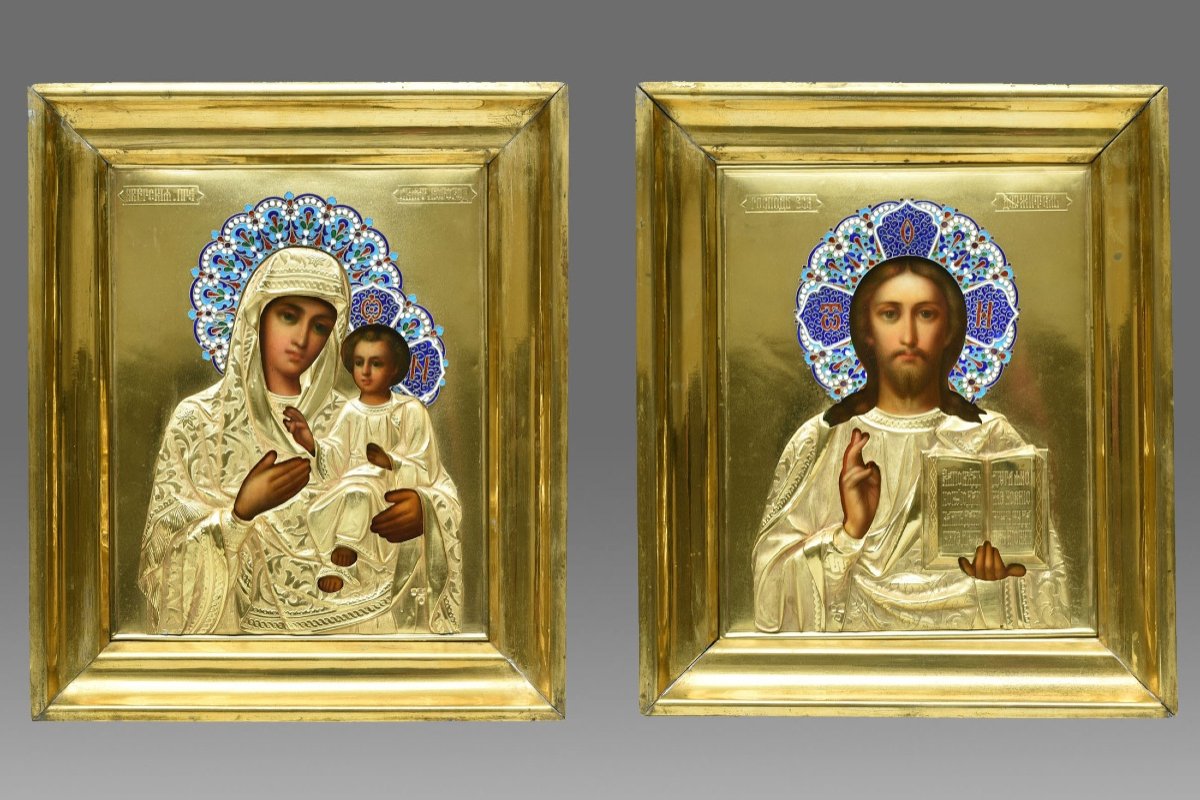 Pair Of Icons Marriage Icons With Riza And Enamel