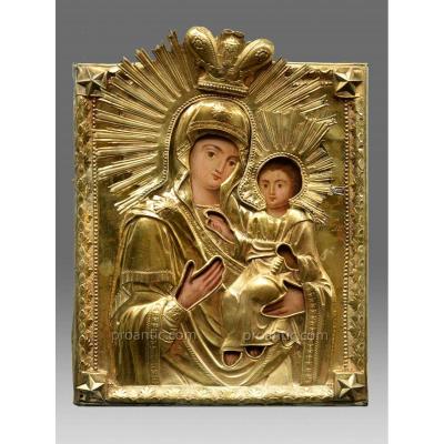 Icône De La Vierge Smolenskaja Acec Riza En Argent - Icon Icone Ikone