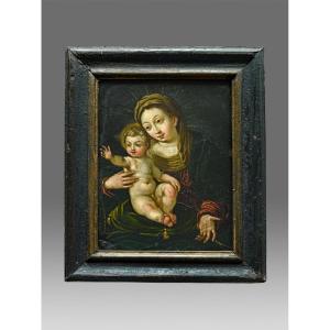 Huile Sur Cuivre Vers 1620-1640  Flamand Vierge A l'Enfant