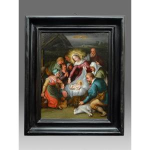 Oil On Copper Adorations Of The Shepherds Cornelius De Baellieur Or Franz Francken Ii