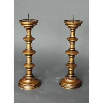 Pair Of Candlesticks 19th Century Of The Gothic Style