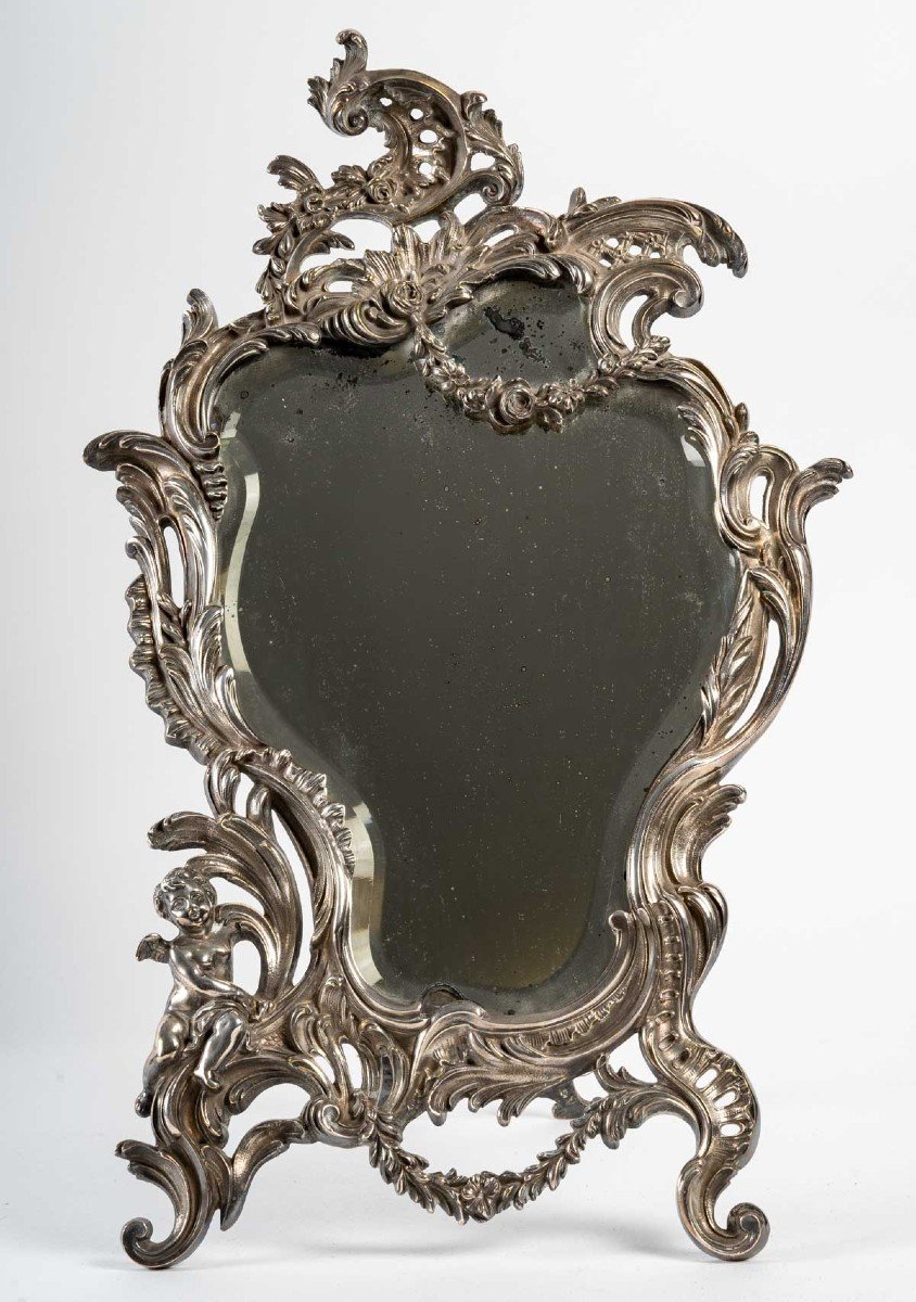 Table Mirror In Silver Bronze, XIXth Century-photo-4