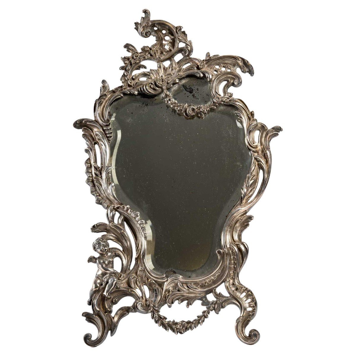 Table Mirror In Silver Bronze, XIXth Century