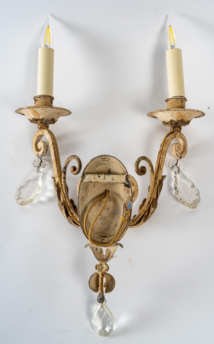 Suite Of Three Wrought Iron Sconces, Early 20th Century-photo-1