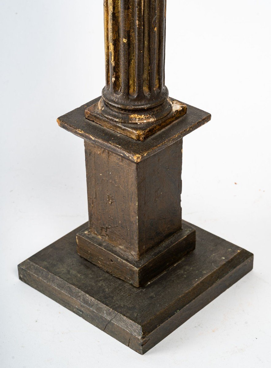 Candlestick In Carved And Gilded Wood, XIXth Century-photo-2